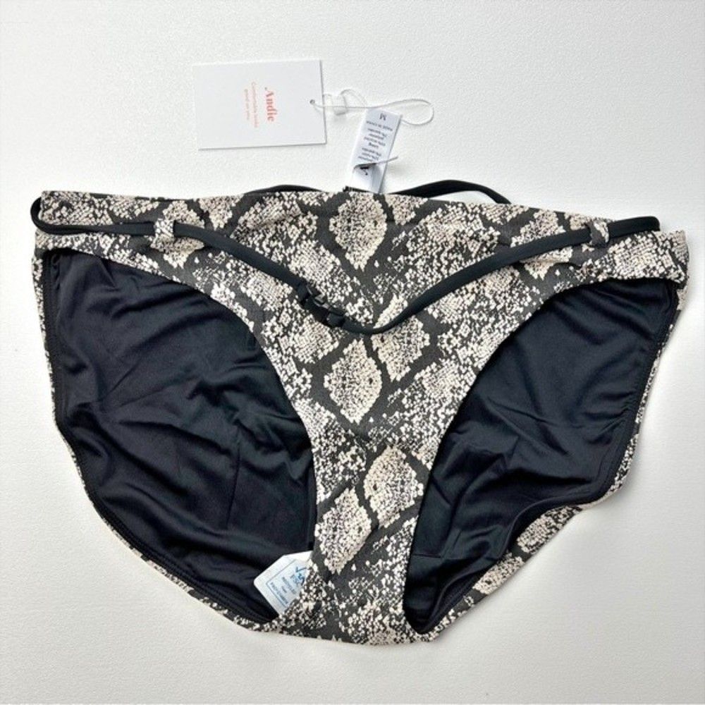Andie Swim Bikini Bottom The Riviera Belted Bikini Bottom Snake Print Size L NWT